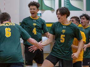 Aden Bowman celebrates during a game on September 26, 2022. Photo by Victor Pankratz.