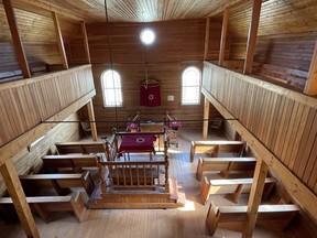 A view from the balcony of the Beth Israel Synagogue in Willow Creek, Saskatchewan. Built in 1908, it is Saskatchewan's oldest remaining synagogue.