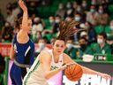 University of Saskatchewan Huskies' Carly Ahlstrom takes on the University of Lethbridge Pronghorns during the Canada West conference semi final at the PAC. Photo taken in Saskatoon, Sask. on Friday, March 18, 2022.