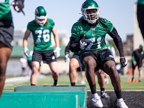 Linebacker Tommy Bringi, shown here during rookie camp in 2022, has re-signed with the Saskatchewan Roughriders.