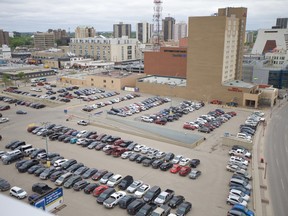 Pictures of the parking lot in downtown Saskatoon that has been chosen for a new arena to be constructed one day.