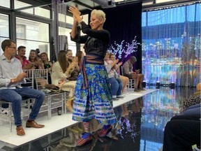 Courtney-Dawn Anaquod walking and jigging the runway at New York Fashion Week September 2022.