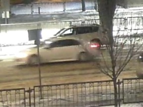 Saskatoon police are seeking information about a white car believed to be connected to a drive-by shooting that injured a girl on Nov. 18, 2022. Photo provided by the Saskatoon Police Service.