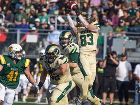 Regina Rams receiver Riley Boersma (83) has re-signed with the Saskatchewan Roughriders, who selected him in the eighth round of the 2022 CFL draft.