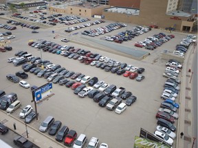 Saskatoon city hall has chosen this parking lot north of Midtown Plaza, seen in May of 2018, as the site where a new downtown arena will be built one day.