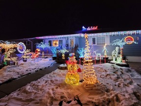 Christmas lights on display on Avenue C North in Saskatoon.
