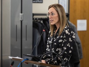 Sgt. Erica Weber presents the police's report on diversions for simple drug possession charges at the final police board meeting of 2022. Photo taken in Saskatoon, SK on Thursday, December 15, 2022.