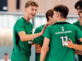 Skyler Varga of Muenster, a male volleyball player with Team Saskatchewan, is shown at the 2022 Canada Summer Games. Michael Scraper/Team Saskatchewan.