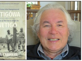 Author Ken Carriere with the cover of his first book: Journeys of The One to Strike the Wetigo