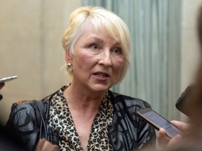 MLA Nadine Wilson speaks to reporters at the Legislative Building on Wednesday, May 18, 2022 in Regina. TROY FLEECE / Regina Leaderpost