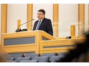 Dr. Paul Hodgson of the Vaccine and Infectious Diseases Organization (VIDO) speaks to Saskatoon city council's governance and priorities meeting in city council chambers.