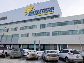 The parking lot at Saskatoon's Jim Pattison Children's hospital is lined with vehicles on Jan. 9, 2022.