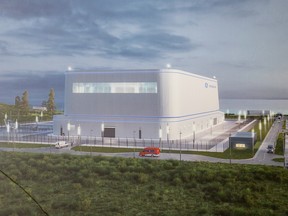An artist's rendering of a GE-Hitachi BWRX-300 small modular nuclear reactor. SaskPower is studying the BWRX-300 for possible deployment in Saskatchewan, with a decision on whether to proceed with building one expected in 2029.