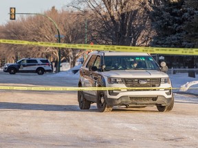 The Saskatoon Police Service was on scene after a police-involved shooting. Photo taken in Saskatoon, SK in  December of 2020.