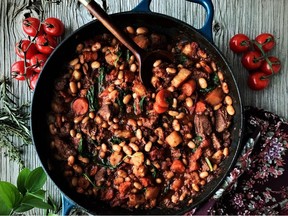 Bison and Bean Stew with Root Vegetables and Wilted Swiss Chard.