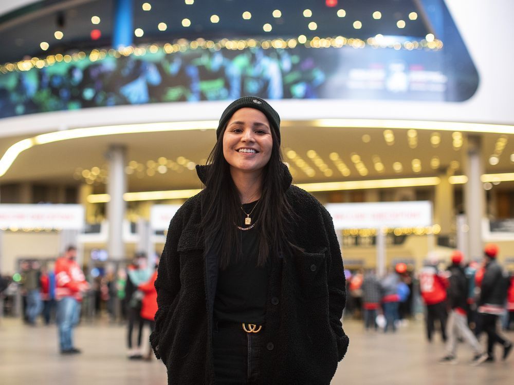 Brigette Lacquette poses for a photo at the IIHF World Junior Hockey Championship in Edmonton on Tuesday, December 28, 2021.THE CANADIAN PRESS/Jason Franson