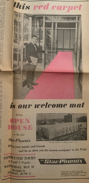 A 1967 clipping, from the week the StarPhoenix opened its new building, invites the public to visit.