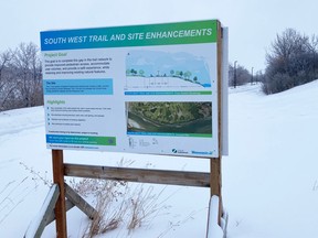 Saskatoon's former Spadina Crescent, between the old Sanatorium site and Gordie Howe Bridge, has been closed to traffic and transformed into the all-season South West Trail to fill a gap in the Meewasin Trail along the west side of the river. Photo by John Patterson.