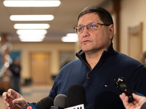 Saskatoon Tribal Council Chief Mark Arcand speaks with media at the new STC Wellness Centre in Fairhaven. Photo taken in Saskatoon, Sask. on Wednesday, Dec. 22, 2022.