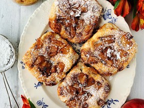 Finish off the caramelized apple and maple cream cheese danishes with a simple dusting of powdered sugar.
