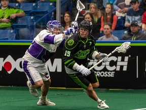 Saskatchewan Rush forward Ryan Keenan (with ball) is in San Diego for a Friday game with the Seals.