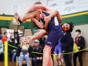 Action at the Saskatoon high school wrestling city championships on March 3, 2022 at Aden Bowman Collegiate. Photo by Victor Pankratz.