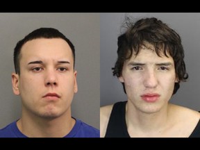 RCMP are asking for the public's help in finding William Chaboyer (left) and Thorne McKay. Both men are wanted in connection with a break and enter in Nipawin on Feb. 14, 2023. (Saskatchewan RCMP)
