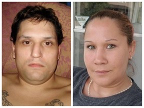 Derek Thomas Caron (left) and Crystal Rose Lafond (right) were charged in connection with the death of Jessica Caron, who was found dead on a rural road west of Saskatoon on Feb. 7, 2023. (Facebook photos)