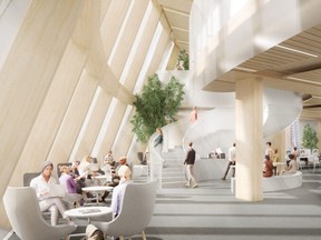 This artist's rendering shows what the interior of the new central library in downtown Saskatoon, Saskatchewan, will look like. (Saskatoon Public Library)