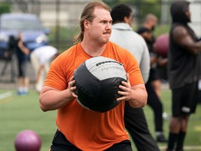 Centre Peter Godbar, shown here in a 2020 file photo, signed with the Riders after spending four seasons with the B.C. Lions.