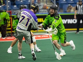 Rush’s Mike Messenger takes on a San Diego player on Saturday.