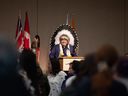 Politics tamfitronics Federation of Sovereign Indigenous Nations Chief Bobby Cameron kicks off the FSIN's 2023 wellness conference at TCU Place on March 21, 2023.