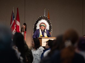 Federation of Sovereign Indigenous Nations Chief Bobby Cameron kicks off the FSIN's 2023 wellness conference at TCU Place on March 21, 2023.