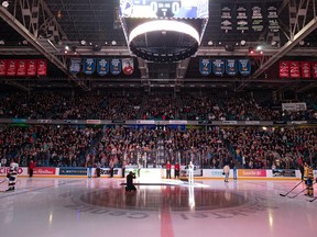 Saskatoon Blades take on the Regina Pats during first period action with another sold-out game at SaskTel Centre . Photo taken in Saskatoon, Sask. on Friday, March 24, 2023.