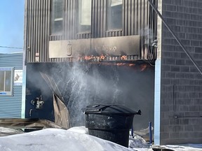 A fire in the 100 block of 20th Street West on Sunday, March 12, 2023 has been determined is suspicious, the fire department says. (Photo provided by the Saskatoon Fire Department)