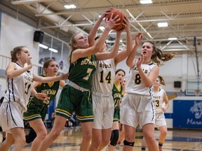 The Evan Hardy Souls take on the Aden Bowman Bears in high school girls basketball action at the Marauder Invitational Tournament in February. Photo by Victor Pankratz.