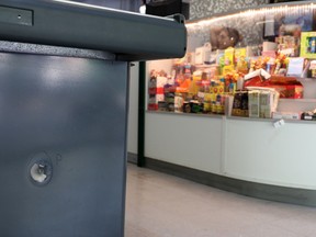 Bullet hole in a counter of the supermarket of Lionel Messi's in law family after an overnight attack on March 2, 2023, in Rosario, Argentina.