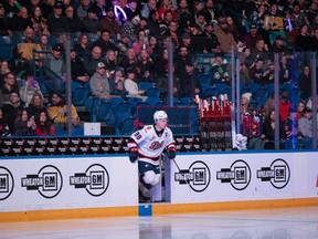 Regina Pats captain Connor Bedard takes to the ice prior to a game against Saskatoon Blades before a sold-out SaskTel Centre . Photo taken in Saskatoon, Sask. on Friday, March 24, 2023.