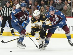 Boston Bruins winger David Pastrnak and defenceman Cale Makar (right) of the Colorado Avalanche are two potential difference-makers in the 2022-23 NHL playoffs which begin next week. The two teams could well be meeting in the Stanley Cup final later this spring.