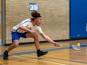 The Saskatoon high school junior badminton city championships were held April 4, 2023 at Walter Murray Collegiate. Senior championships will also take place at Walter Murray on April 27, 2023. Photo by Victor Pankratz.