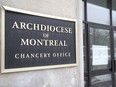 The office of the Archdiocese of Montreal is seen Monday, Feb. 15, 2021, in Montreal. A Montreal law firm says it has reached a $14.7-million settlement in a class-action lawsuit filed against the Montreal diocese in 2019.