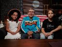 Stories of the North, a Saskatoon-produced partly-animated series teaching Cree through storytelling, debuted on Citytv Saskatchewan on May 3, 2023. Morris Cook, centre, stars as the grandfather, with Mya Hoskins Fiddler, right, and Claire Walker as his granddaughters.