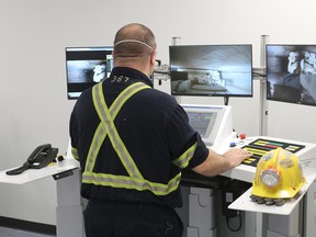 An operator uses tele-remote technology at Nutrien's Lanigan mine site.