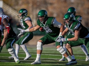 University of Saskatchewan Huskies offensive lineman Dayton Black (No. 58) was selected by Hamilton in the first round of Tuesday's CFL draft. (Electric Umbrella/Huskie Athletics)