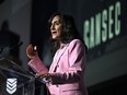 Defence Minister Anita Anand makes a keynote address at the CANSEC trade show, billed as North America's largest multi-service defence event, in Ottawa, on Wednesday, May 31, 2023.