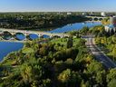 The Saskatoon urban forest is a sea of green when viewed from a balloon. 