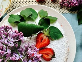 Victoria sponge cake with strawberry rhubarb jam.