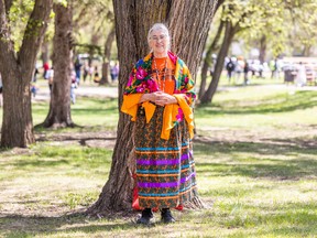 Marjorie Beaucage at the Heart of the Youth powwow in Prince Albert in 2022.