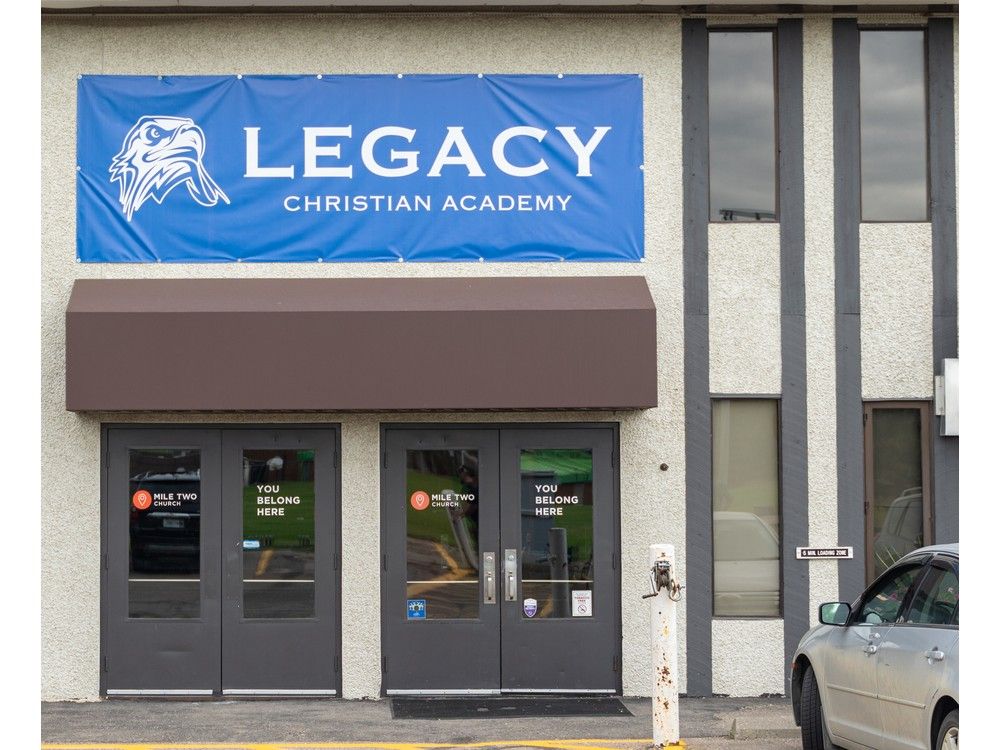 The entrance of Legacy Christian Academy, formerly called Christian Centre Academy, photographed in Saskatoon, Sask. on Thursday, August 11, 2022.