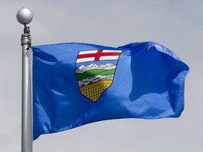 Alberta's provincial flag flies on a flag pole in Ottawa, Tuesday June 30, 2020.